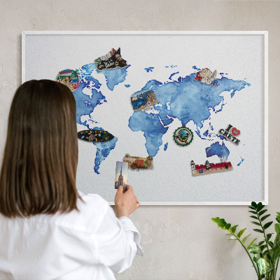 Tableau mural pour aimants dans un cadre noir Carte à l'aquarelle