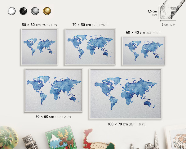 Tableau mural pour aimants dans un cadre noir Carte à l'aquarelle