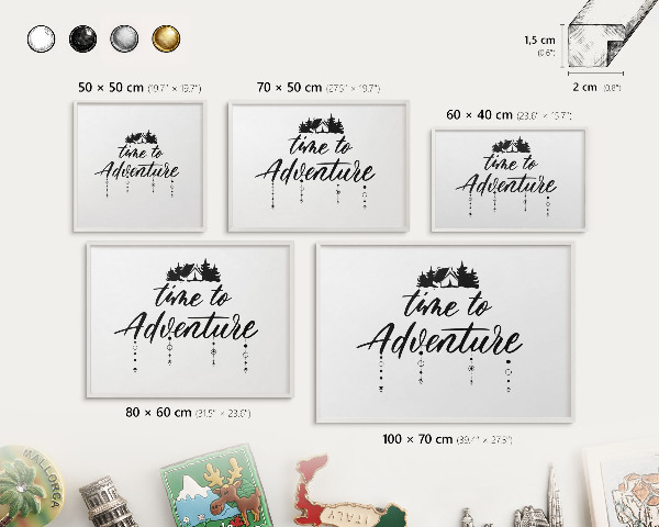 Tableau mural pour aimants dans un cadre noir L'aventure vous attend