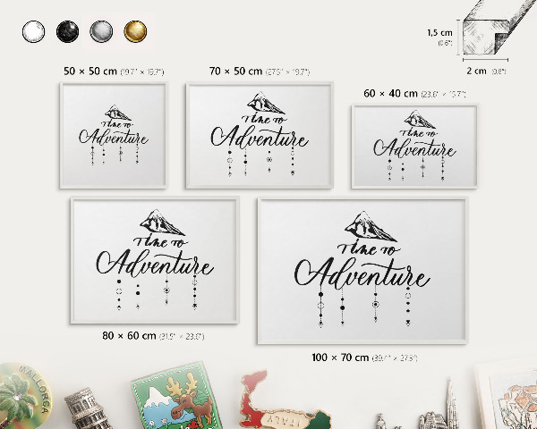 Tableau mural pour aimants dans un cadre noir Aventure en montagne