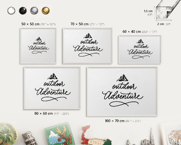 Tableau mural pour aimants dans un cadre noir Aventure en montagne