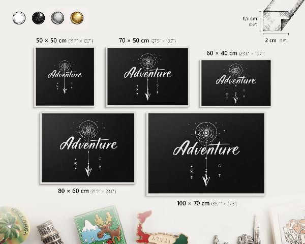 Panneau magnétique décoratif cadre noir L'aventure vous attend