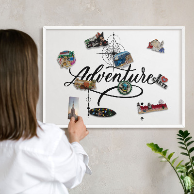 Tableau mural pour aimants dans un cadre noir Aventure typographique