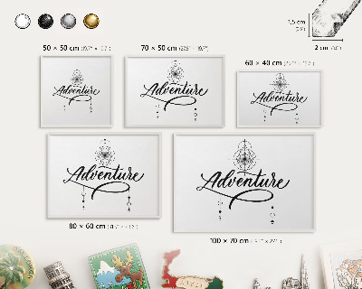 Tableau mural pour aimants dans un cadre noir Aventure typographique