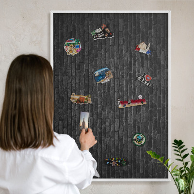 Tableau mural pour aimants dans un cadre noir Mur de briques