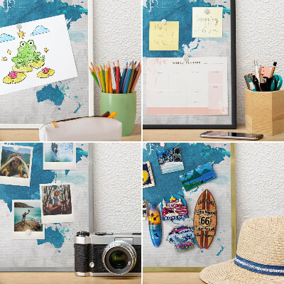 Tableau mural pour aimants dans un cadre noir Carte à l'aquarelle
