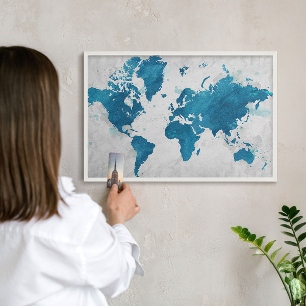 Tableau mural pour aimants dans un cadre noir Carte à l'aquarelle