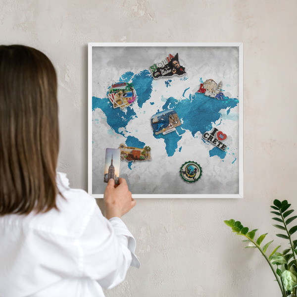 Tableau mural pour aimants dans un cadre noir Carte à l'aquarelle