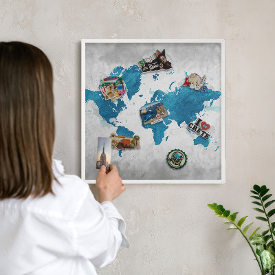 Tableau mural pour aimants dans un cadre noir Carte à l'aquarelle