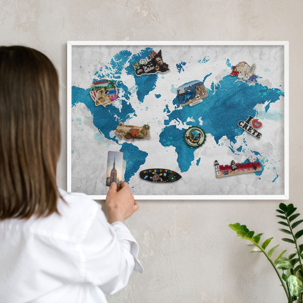 Tableau mural pour aimants dans un cadre noir Carte à l'aquarelle