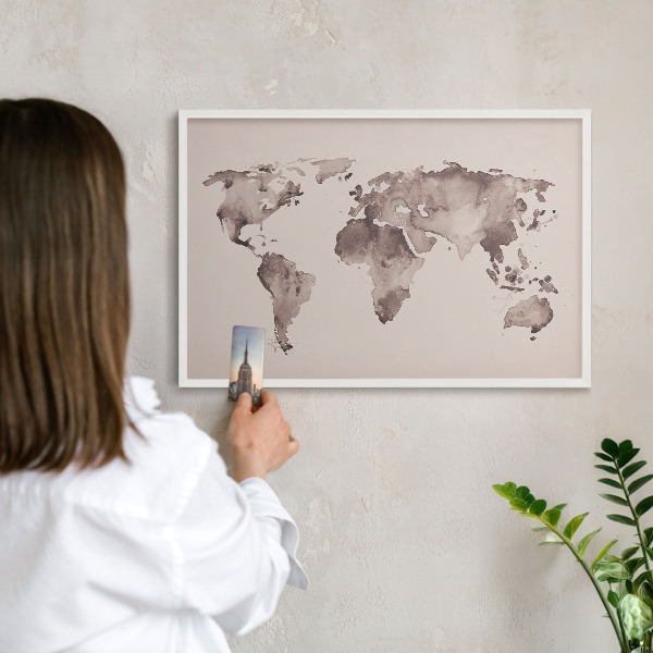 Panneau magnétique décoratif cadre noir Carte du monde
