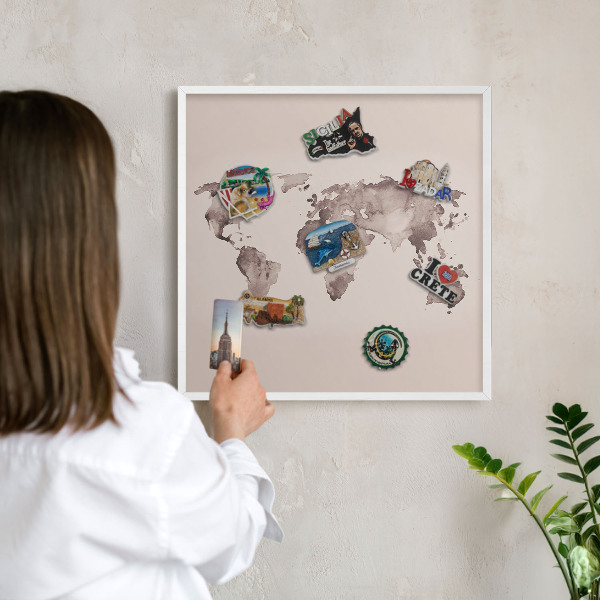 Panneau magnétique décoratif cadre noir Carte du monde
