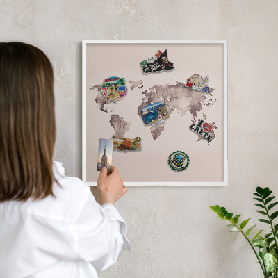 Panneau magnétique décoratif cadre noir Carte du monde