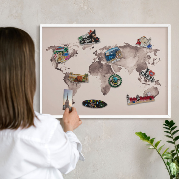 Panneau magnétique décoratif cadre noir Carte du monde