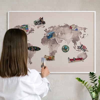 Panneau magnétique décoratif cadre noir Carte du monde