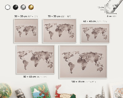 Panneau magnétique décoratif cadre noir Carte du monde