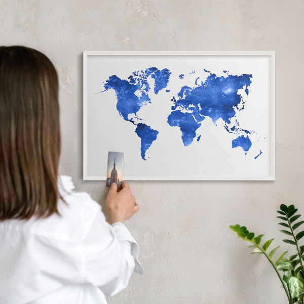 Panneau magnétique décoratif cadre noir Carte du monde