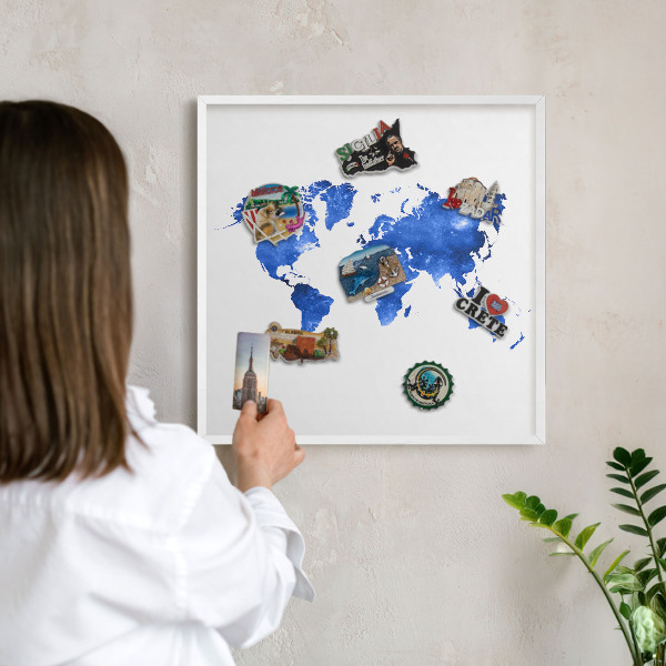 Panneau magnétique décoratif cadre noir Carte du monde