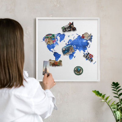 Panneau magnétique décoratif cadre noir Carte du monde
