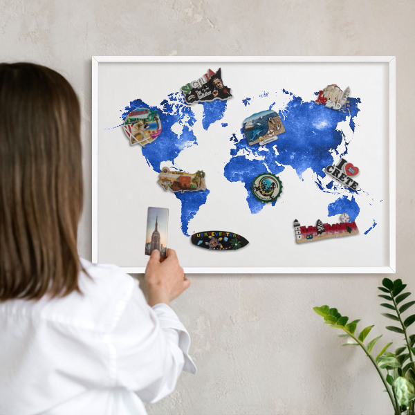 Panneau magnétique décoratif cadre noir Carte du monde