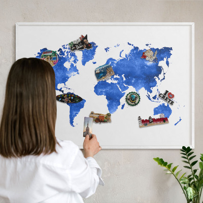 Panneau magnétique décoratif cadre noir Carte du monde