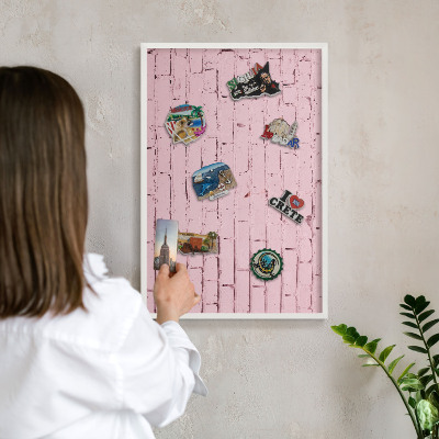 Panneau magnétique décoratif cadre noir Brique rose