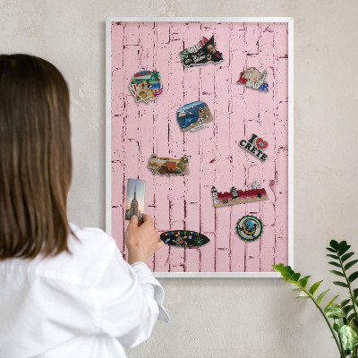 Panneau magnétique décoratif cadre noir Brique rose