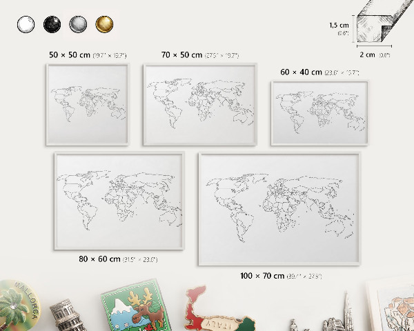 Tableau mural pour aimants dans un cadre noir Carte des courbes de niveau