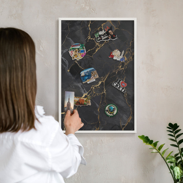 Tableau mural pour aimants dans un cadre noir Marbre noir