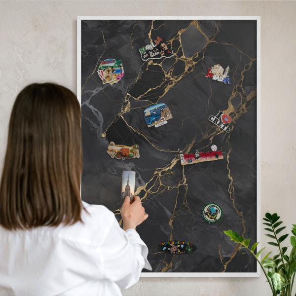 Tableau mural pour aimants dans un cadre noir Marbre noir