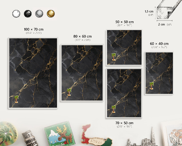 Tableau mural pour aimants dans un cadre noir Marbre noir