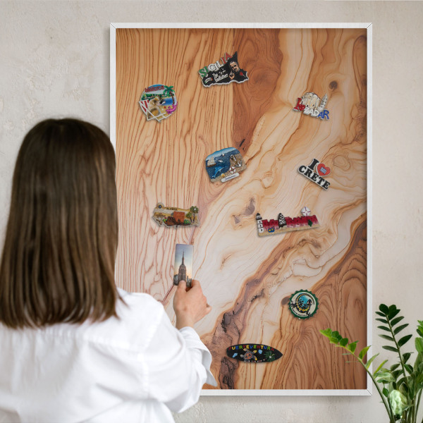 Tableau mural pour aimants dans un cadre noir Texture bois