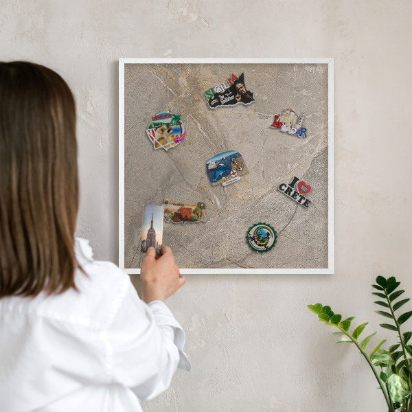 Tableau mural pour aimants dans un cadre noir Pierre beige