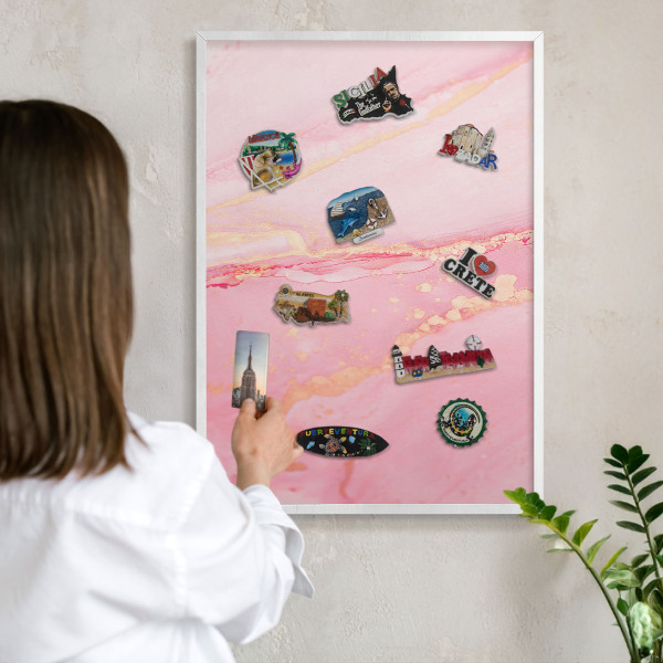 Panneau magnétique décoratif cadre noir Élégance rose