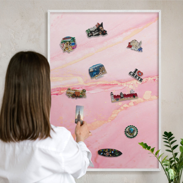 Panneau magnétique décoratif cadre noir Élégance rose
