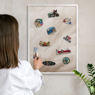 Tableau mural pour aimants dans un cadre noir Plumes crème