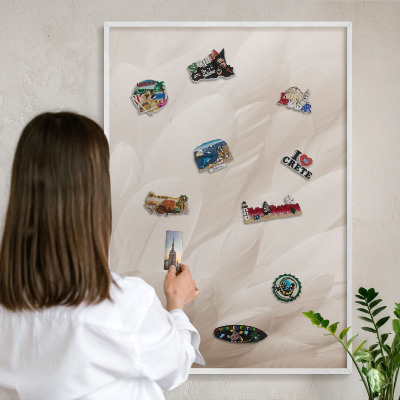 Tableau mural pour aimants dans un cadre noir Plumes crème
