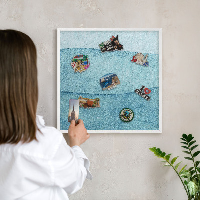 Panneau magnétique décoratif cadre noir Vagues bleues