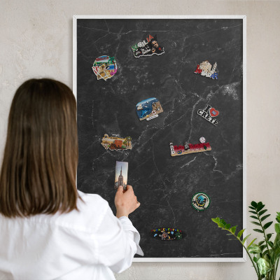 Tableau mural pour aimants dans un cadre noir Marbre noir