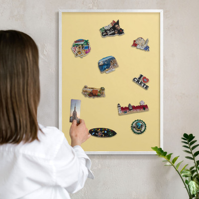 Tableau mural pour aimants dans un cadre noir Jaune crème