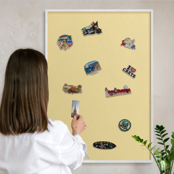 Tableau mural pour aimants dans un cadre noir Jaune crème