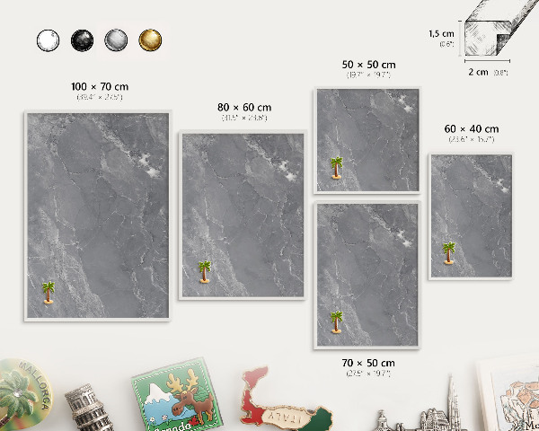 Panneau magnétique décoratif cadre noir Marbre gris