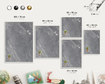 Panneau magnétique décoratif cadre noir Marbre gris