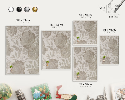 Tableau mural pour aimants dans un cadre noir Fleurs vintage