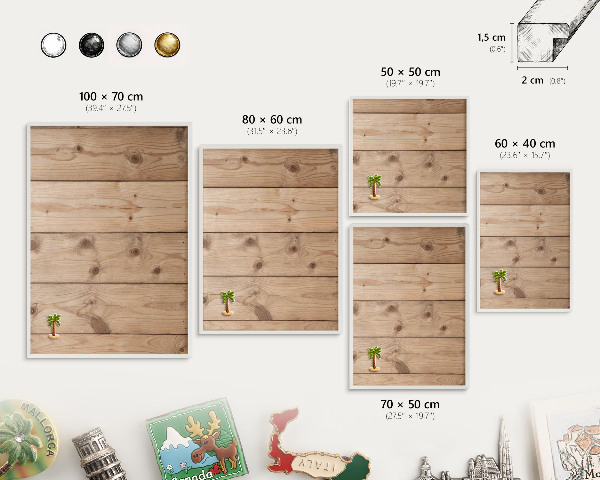Tableau mural pour aimants dans un cadre noir Texture bois