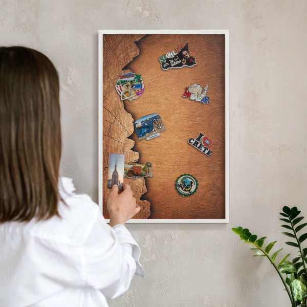 Tableau mural pour aimants dans un cadre noir Texture bois