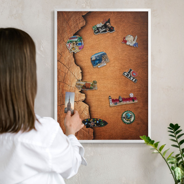 Tableau mural pour aimants dans un cadre noir Texture bois