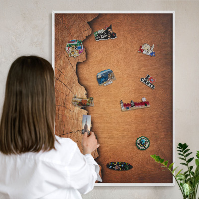 Tableau mural pour aimants dans un cadre noir Texture bois