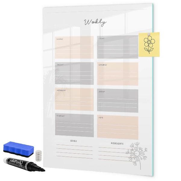 Tableau magnétique effaçable Agenda hebdomadaire avec espace pour photos