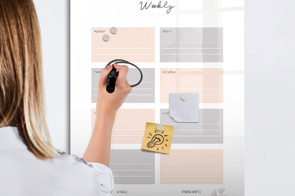 Tableau magnétique effaçable Agenda hebdomadaire avec espace pour photos